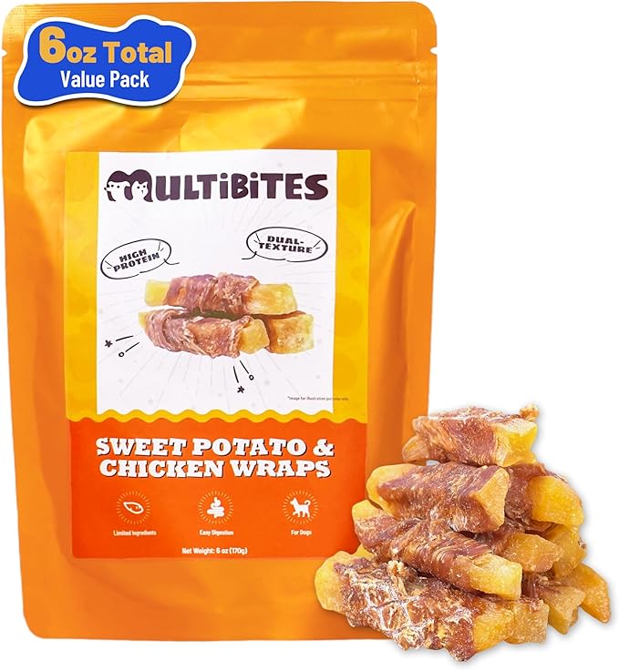 Chicken Wrapped Sweet Potato Dog Treats, Grain Free High Protein Chicken Jerky Snacks, Gentle Digestive & Oral Wellness Support for Small, Medium and Large Dogs, 6 oz