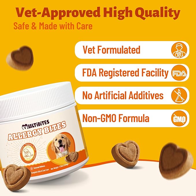 7.76oz Dog Allergy & Immune Support Chews, Natural Formula with Turmeric and Fish Oil, Skin Comfort Daily Snacks for Puppy, Small, Medium and Large Dogs