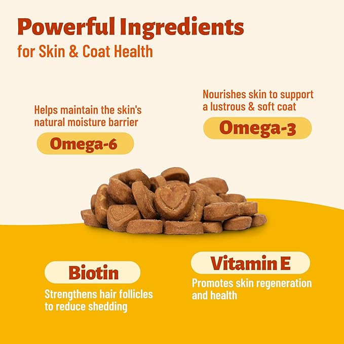 7.76oz MULTIBITES Skin & Coat Wellness Bites for Cats, Omega 3 & Omega 6 from Salmon Oil, Vitamin E and Biotin Formula, Daily Nutritional Support for Feline Skin Care and Coat Maintenance