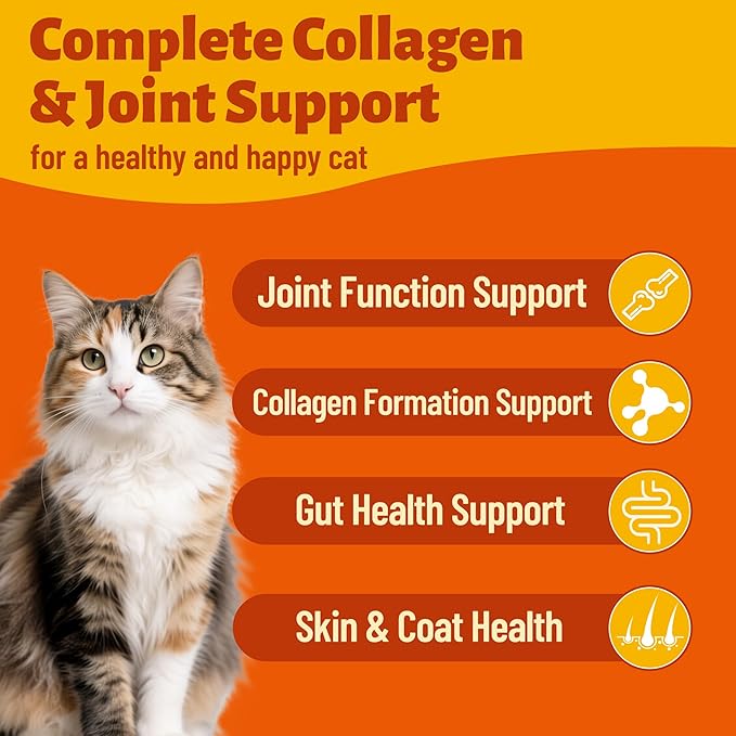 7.76oz Collagen Bites for Cats, Natural Feline Supplement with Glucosamine, Taurine & Omega 3, Daily Wellness Support for Joint, Skin, Coat and Immune Health