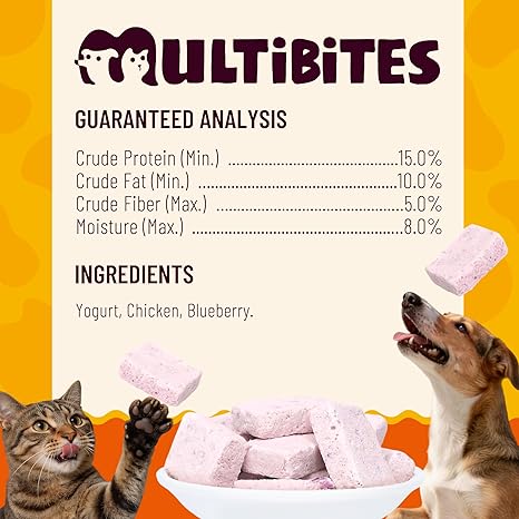 Freeze Dried Blueberry Yogurt Treats for Cats & Dogs, Crunchy High Protein Pet Snacks with Probiotics, Daily Digestive & Eye Wellness Support, Training Rewards and Food Toppers, 2.82 oz