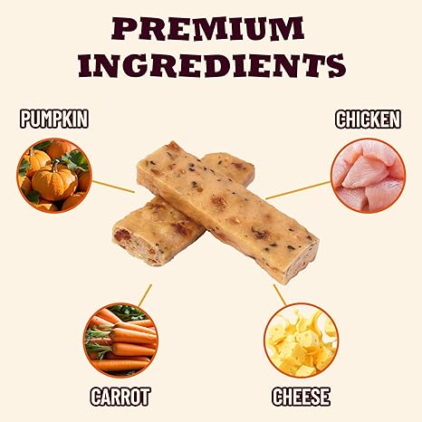 7.4 oz Natural Chicken & Pumpkin Energy Bars for Dogs, Healthy Training Treats with Digestive Support & Vitamins