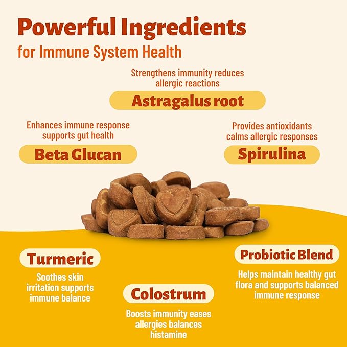 7.76oz Dog Allergy & Immune Support Chews, Natural Formula with Turmeric and Fish Oil, Skin Comfort Daily Snacks for Puppy, Small, Medium and Large Dogs