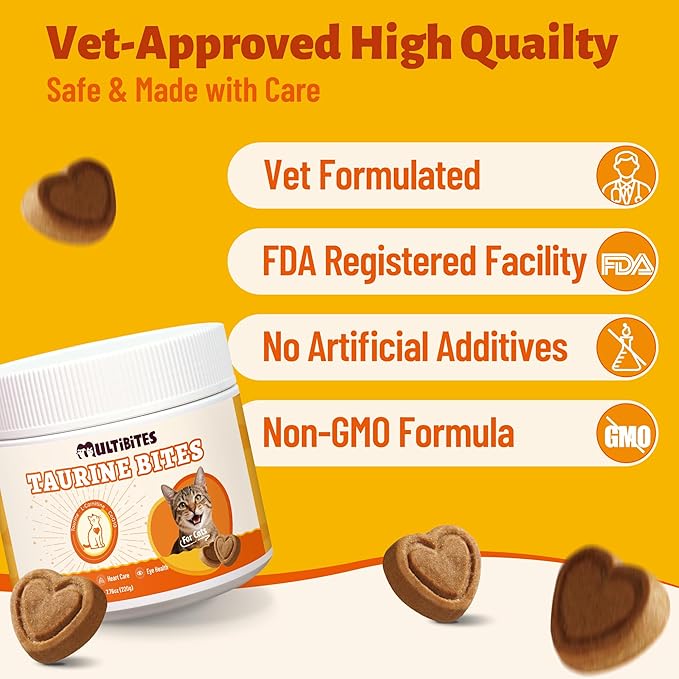 330 Bites Taurine Chews for Cats, Gentle Heart & Eye Health Support Supplement with Omega-3, CoQ10, Lutein and Vitamins, Natural Antioxidant Formula for Kittens, Adult and Senior Cats, 7.76 oz