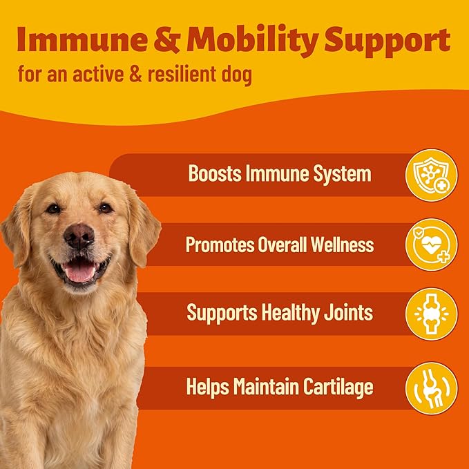 330 Chews Dog Mushroom Wellness Bites, 7-Mushroom Complex with Turkey Tail, Lion's Mane & Reishi, Daily Nutritional Antioxidant Blend, Gentle Support for Immune, Gut, Skin, Joint and Urinary Wellness