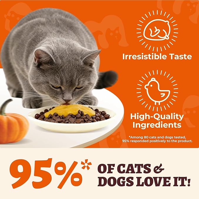 15.5oz Natural Pumpkin Puree for Cats & Dogs, Digestive Support & Fiber Supplement, Crunchy Snacks & Food Toppers for Kittens & Puppies