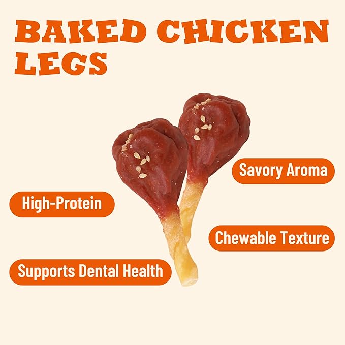 Chicken Wrapped Rawhide Chews for Dogs, Chicken Leg Shaped with Sesame, Long Lasting High Protein Dog Snacks, Gentle Oral Care Chews for Teething Puppies and Adult Dogs, Training Reward Treats, 12 Count, 6.35 oz