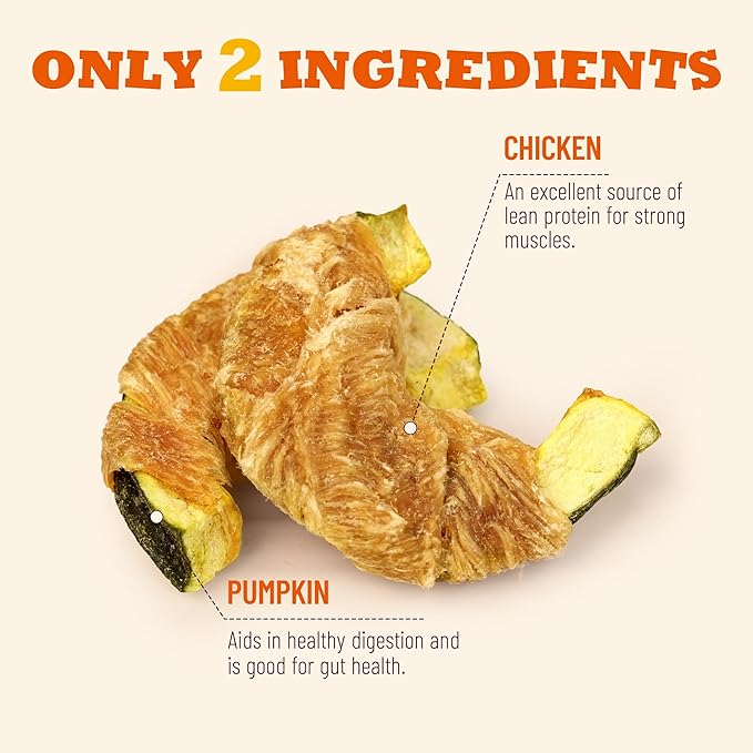 6 oz Pumpkin & Chicken Wraps Dog Treats, Gluten-Free High Protein Low Fat, Digestive Support with Vitamins