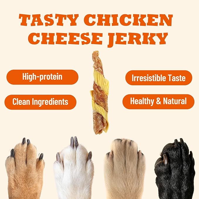 5.29 oz Chicken Cheese Dog Jerky, Grain-Free Natural Healthy Training Treats for All Dogs