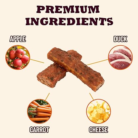 7.4 oz Natural Duck & Apple Energy Bars for Dogs, Healthy Training Treats with Digestive Support & Vitamins