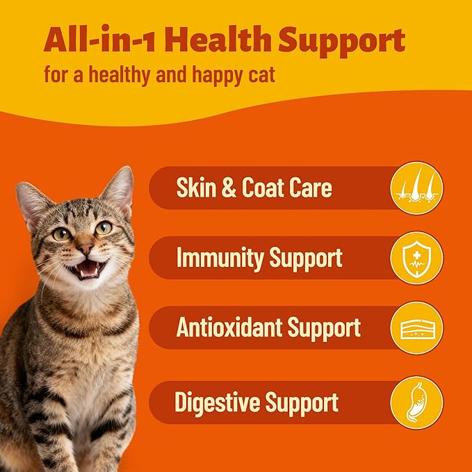 24-in-1 cat vitamin chews with lysine, taurine, and essential nutrients. Daily supplement for indoor and senior cats. 330 chewable bites. 没标sku