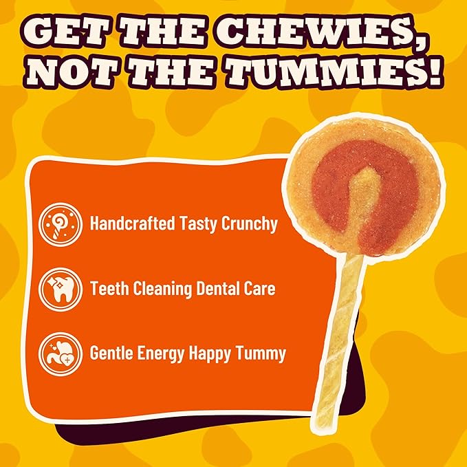 Healthy Lollipop Dog Treats, Chicken & Duck Flavor Rawhide Twist Sticks, High Protein Daily Snack with Oral Care Support for Small and Medium Dogs, 6 oz, 6 Count