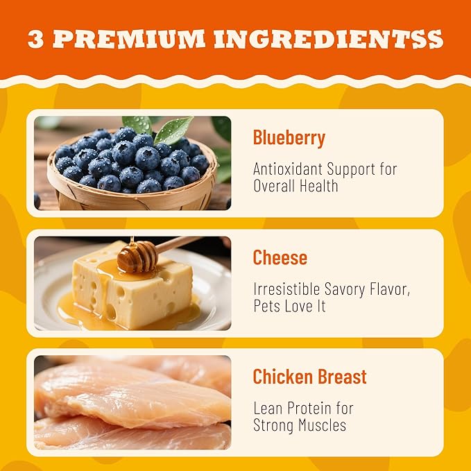 16.58oz Natural Cheese Dog Treats with Blueberry & Honey, Savory-Sweet Chewy Snacks for All Life Stages & Vision Support