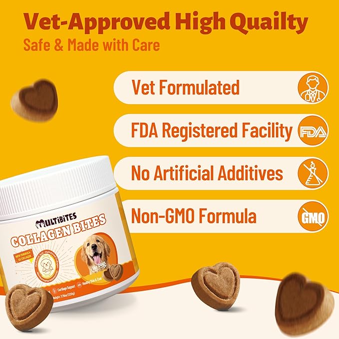 7.76oz 330 Bites Collagen Supplement for Dogs, Hydrolyzed Collagen & Hyaluronic Acid Formula, Daily Vitamins for Joint Mobility, Skin & Coat Care
