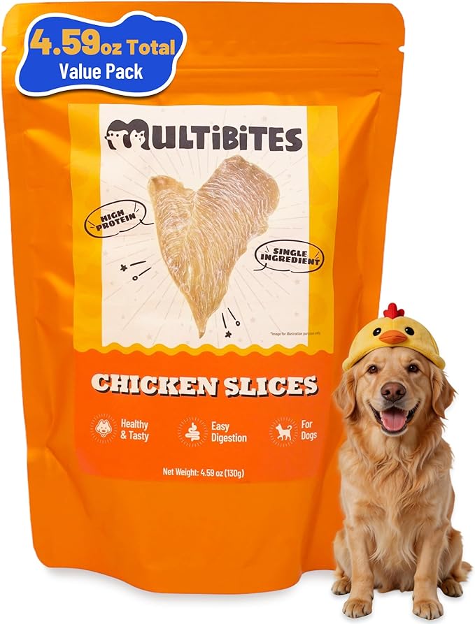 4.59oz Dehydrated Chicken Dog Treats, Single Ingredient Chicken Breast, High Protein Low Calorie Jerky Snacks for Small, Medium & Large Dogs