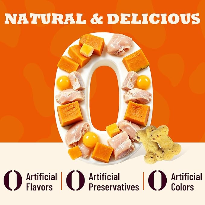 Pumpkin Dog Treats for Sensitive Stomachs, Limited Ingredient Crunchy Chicken Biscuits, Healthy Training Snacks for Puppies, Small Medium & Large Breeds, 25 oz