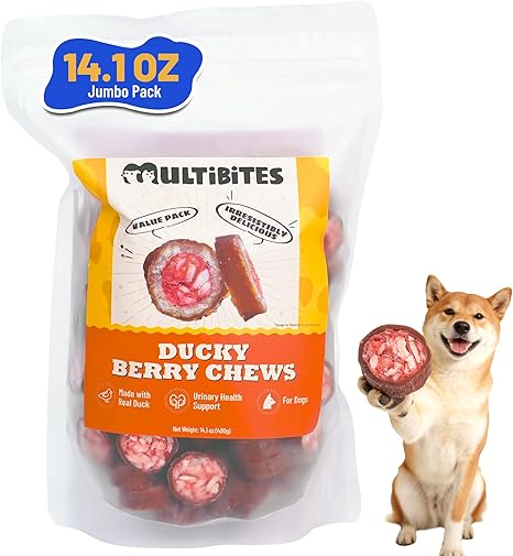Real Duck & Cranberry Filled Roll Dog Treats, Beef Hide Dental Chews for Tartar Management, Puppy Training Snacks Suitable for All Dog Breeds, Small & Large Dogs, 14.1oz