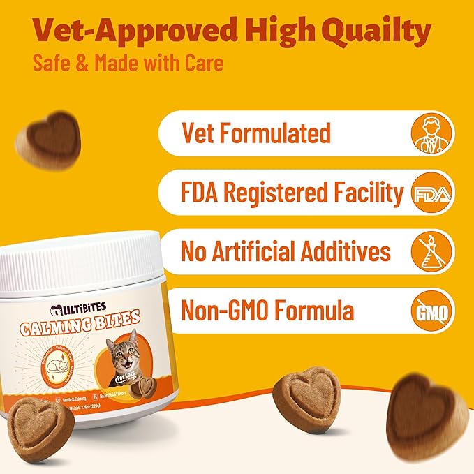 330 Bites Calming Chews for Cats, Natural Stress Support with Chamomile, L-Tryptophan and Melatonin, Gentle Calming Supplement for Daily Relaxation, Travel and Vet Visits, 7.76 oz
