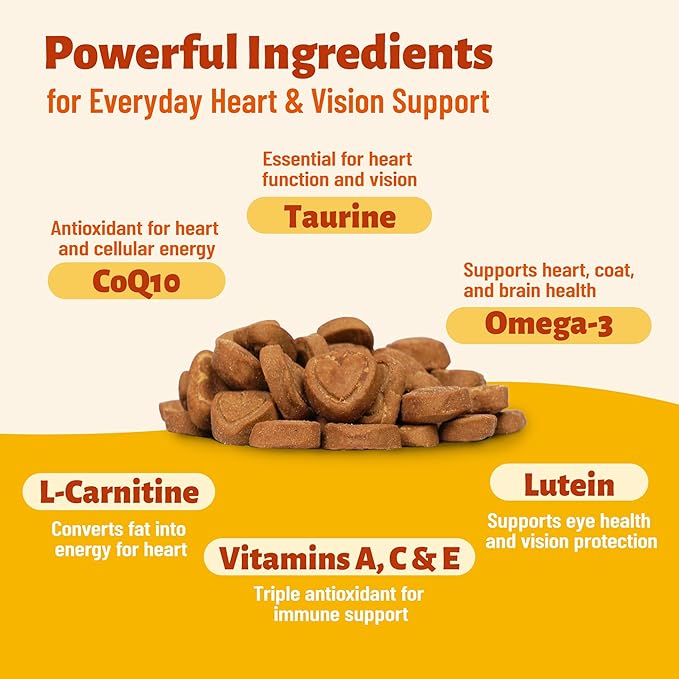 330 Bites Taurine Chews for Cats, Gentle Heart & Eye Health Support Supplement with Omega-3, CoQ10, Lutein and Vitamins, Natural Antioxidant Formula for Kittens, Adult and Senior Cats, 7.76 oz
