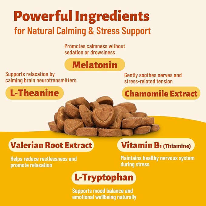 330 Bites Calming Chews for Cats, Natural Stress Support with Chamomile, L-Tryptophan and Melatonin, Gentle Calming Supplement for Daily Relaxation, Travel and Vet Visits, 7.76 oz
