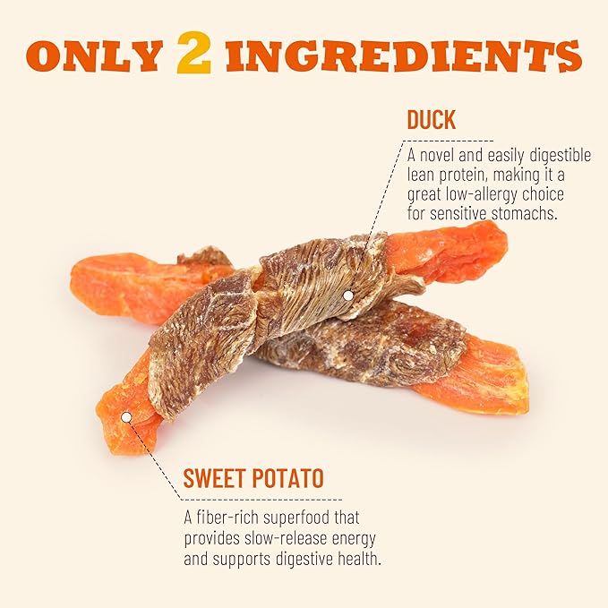 6 oz Sweet Potato & Duck Wraps Dog Treats, High Protein Low Fat, Healthy Digestive Support with Vitamins