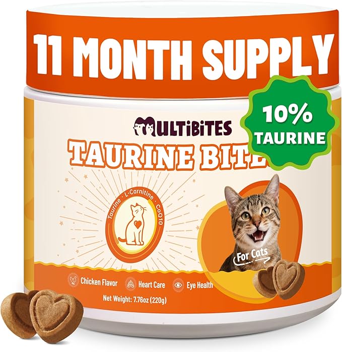 330 Bites Taurine Chews for Cats, Gentle Heart & Eye Health Support Supplement with Omega-3, CoQ10, Lutein and Vitamins, Natural Antioxidant Formula for Kittens, Adult and Senior Cats, 7.76 oz