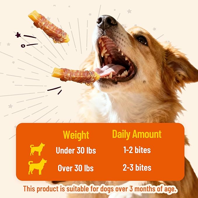 Chicken Wrapped Sweet Potato Dog Treats, Grain Free High Protein Chicken Jerky Snacks, Gentle Digestive & Oral Wellness Support for Small, Medium and Large Dogs, 6 oz