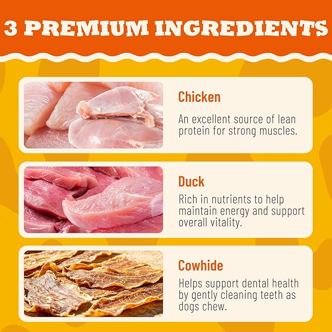 Healthy Lollipop Dog Treats, Chicken & Duck Flavor Rawhide Twist Sticks, High Protein Daily Snack with Oral Care Support for Small and Medium Dogs, 6 oz, 6 Count