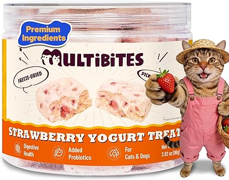 Freeze Dried Blueberry Yogurt Treats for Cats & Dogs, Crunchy High Protein Pet Snacks with Probiotics, Daily Digestive & Eye Wellness Support, Training Rewards and Food Toppers, 2.82 oz
