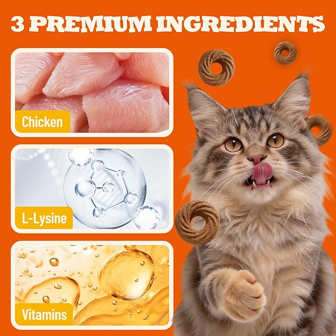 8 oz Chicken Flavor L-Lysine Cat Treats, Immune Support Healthy Training Snacks