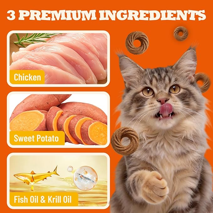 10.58 oz Chicken Flavor Cat Treats, Fish Oil for Skin & Coat, Training Snacks for Indoor Cats