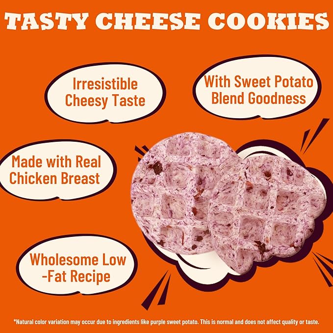 16.58oz Cheese Dog Treats with Sweet Potato & Purple Sweet Potato, Natural Savory-Sweet Snacks for Puppies, Adult & Senior Dogs, for Digestive Support