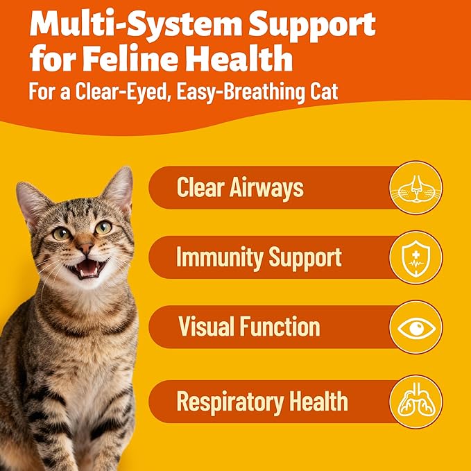 L-Lysine Cat Chews, Chicken Flavor Daily Supplements with Taurine, Omega 3 & Multivitamins, Immune, Respiratory & Eye Support Snacks for Cats and Kittens