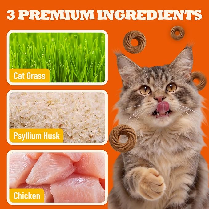 10.58 oz Chicken Flavor Cat Grass Treats, Hairball Control & Constipation Relief, Training Snacks for Indoor Cats