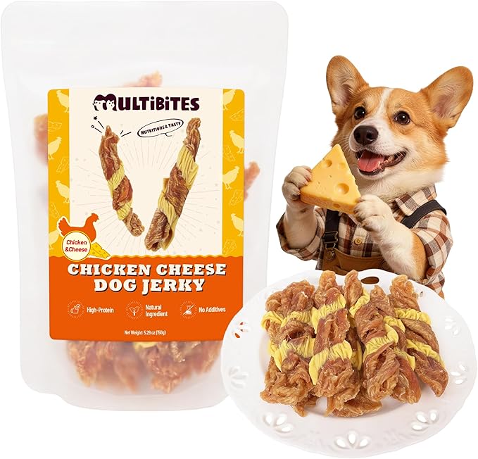 5.29 oz Chicken Cheese Dog Jerky, Grain-Free Natural Healthy Training Treats for All Dogs