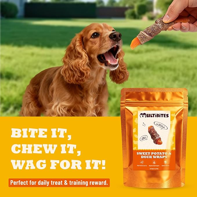 6 oz Sweet Potato & Duck Wraps Dog Treats, High Protein Low Fat, Healthy Digestive Support with Vitamins