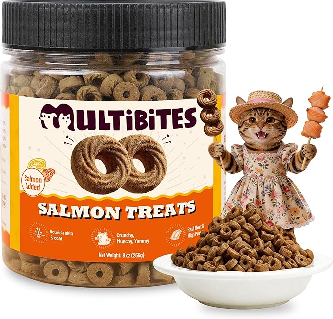 10.58 oz Salmon Cat Treats, Omega-3 with Real Salmon, Fish Oil & Chicken Livers, Easy-Digestible Protein for Kittens with Sensitive Stomachs