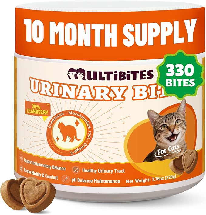 7.76oz Chicken Flavor Crunchy Cat Chews with Cranberry, D-Mannose, Marshmallow Root & Salmon Oil for Urinary Tract Support