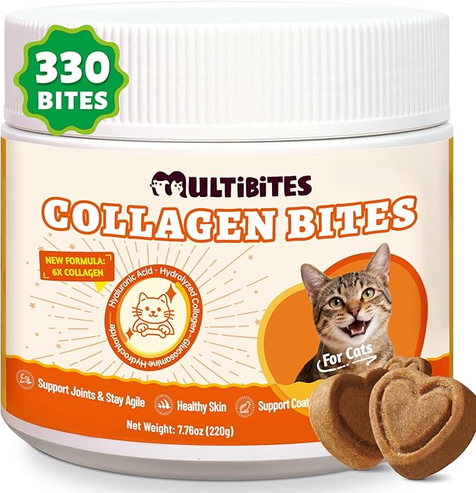 7.76oz Collagen Bites for Cats, Natural Feline Supplement with Glucosamine, Taurine & Omega 3, Daily Wellness Support for Joint, Skin, Coat and Immune Health