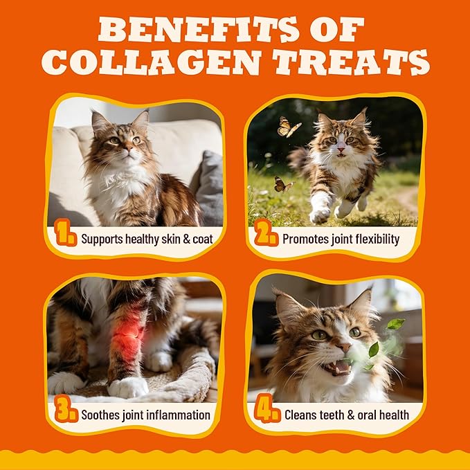 10.58 oz Crunchy Collagen Cat Treats, Glucosamine & Green Lipped Mussel & Vitamins, Hip & Joint Support