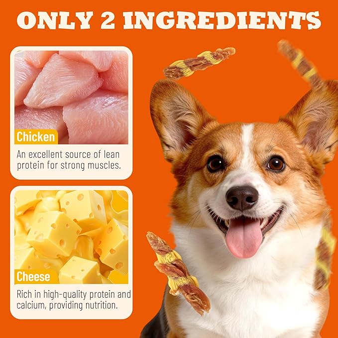 5.29 oz Chicken Cheese Dog Jerky, Grain-Free Natural Healthy Training Treats for All Dogs
