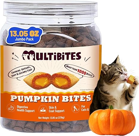 13.05oz Pumpkin Treats for Cats & Dogs with Egg Yolk Creamy Core, Crunchy & Soft Snacks for Skin, Coat & Gut Support