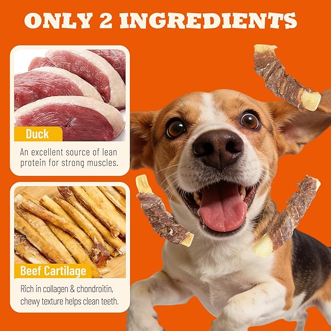 Duck Wrapped Beef Cartilage, Duck Treats for Dogs, Rawhide Free Dog Chews Long Lasting, Dog Training Treats, 5 oz