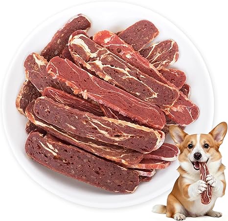 Marbly Beef Strips Dog Jerky Treats, Natural High Protein Beefhide Chews, Daily Oral Wellness & Hip Joint Comfort Support, Training Snacks for Small and Large Dogs, 17.6 oz