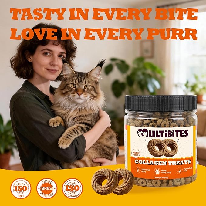 10.58 oz Crunchy Collagen Cat Treats, Glucosamine & Green Lipped Mussel & Vitamins, Hip & Joint Support