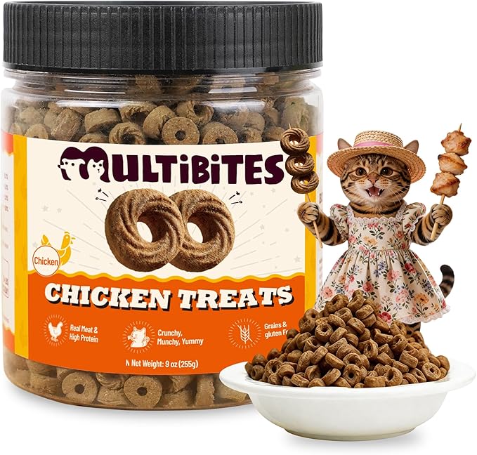 10.58 oz Crunchy Chicken Cat Treats, Chicken Liver & Salmon Oil & Vitamin C, Dental Care Training Snacks for Indoor Cats