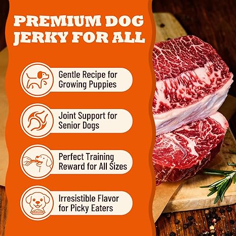 17.6oz Marbly Beef Strips Dog Jerky Treats, Natural High Protein Beefhide Dental Chews for Hip & Joint Support