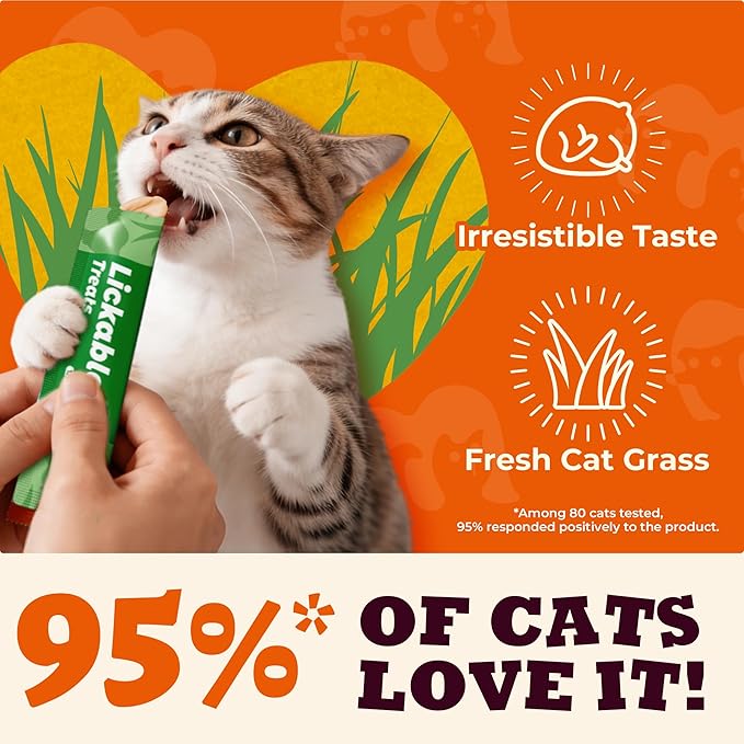 22 Tubes Lickable Cat Treats, Creamy Squeezable Cat Grass Snacks with Taurine & Vitamins, Hairball & Digestive Support