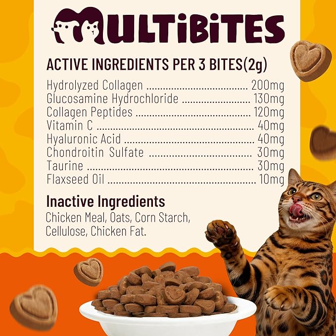 7.76oz Collagen Bites for Cats, Natural Feline Supplement with Glucosamine, Taurine & Omega 3, Daily Wellness Support for Joint, Skin, Coat and Immune Health
