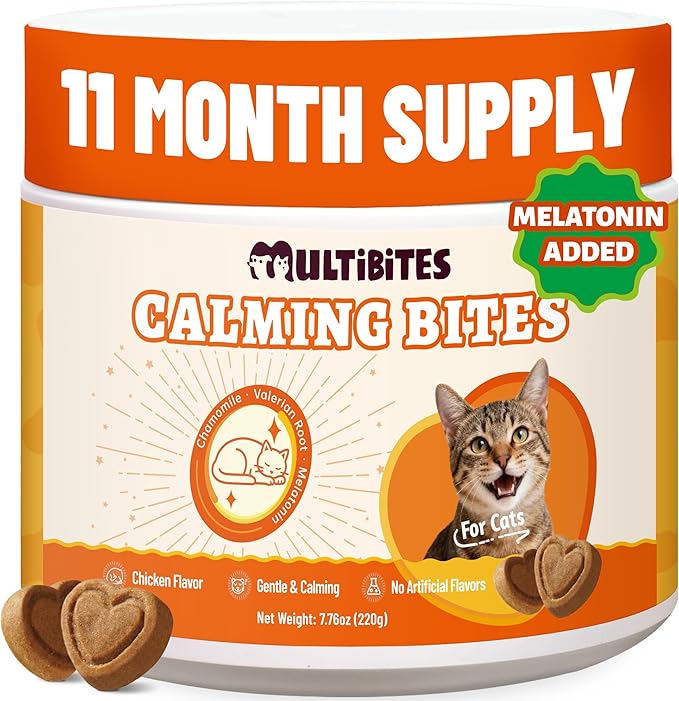 330 Bites Calming Chews for Cats, Natural Stress Support with Chamomile, L-Tryptophan and Melatonin, Gentle Calming Supplement for Daily Relaxation, Travel and Vet Visits, 7.76 oz